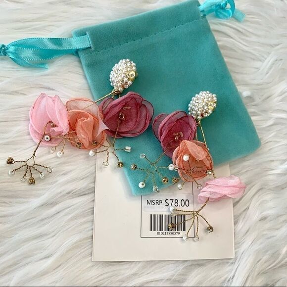 New mesh flower and pearl earrings(Silver Needle) - Picture 10 of 14